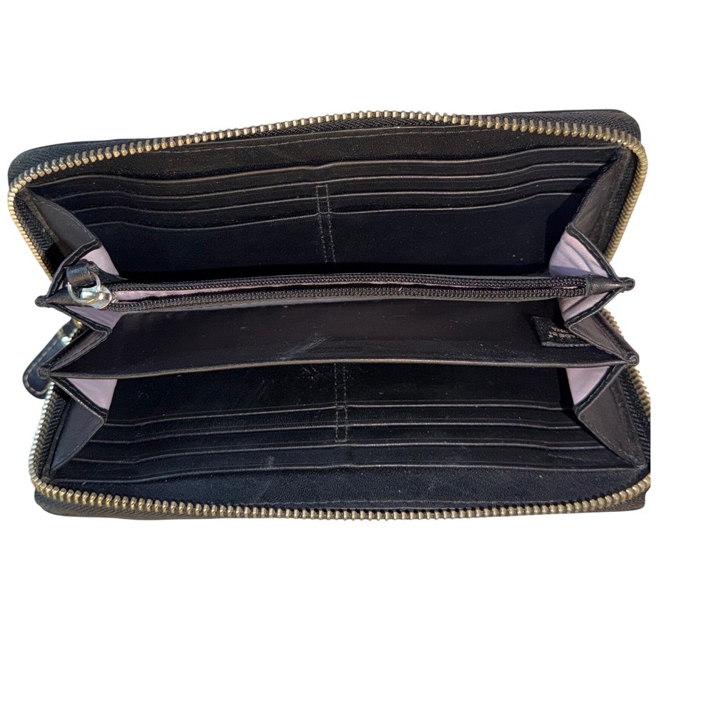 Coach Black Gold Horse and Carriage Script Canvas Zip Around Long Wallet Buckle - Picture 5 of 9